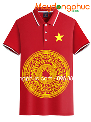 May áo phông màu đỏ sao vàng hình trống