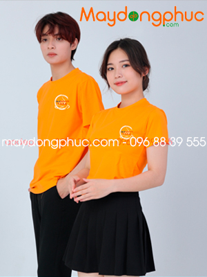 May áo phông đồng phục màu cam Trung tâm Yoga
