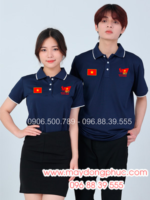 May áo màu xanh than In lá cờ đỏ sao vàng kỉ niệm 80 năm Cách mạng tháng 8 - Quốc Khánh 2-9