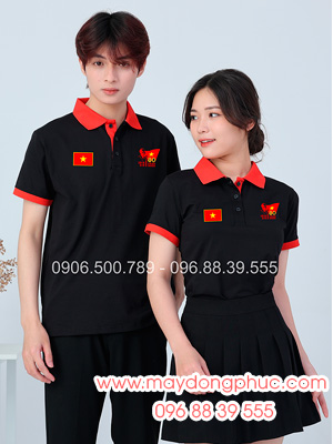 May áo màu đen phối đỏ In lá cờ đỏ sao vàng kỉ niệm 80 năm Cách mạng tháng 8 - Quốc Khánh 2-9