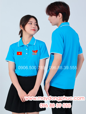 May áo màu xanh YA In lá cờ đỏ sao vàng kỉ niệm 80 năm Cách mạng tháng 8 - Quốc Khánh 2-9 