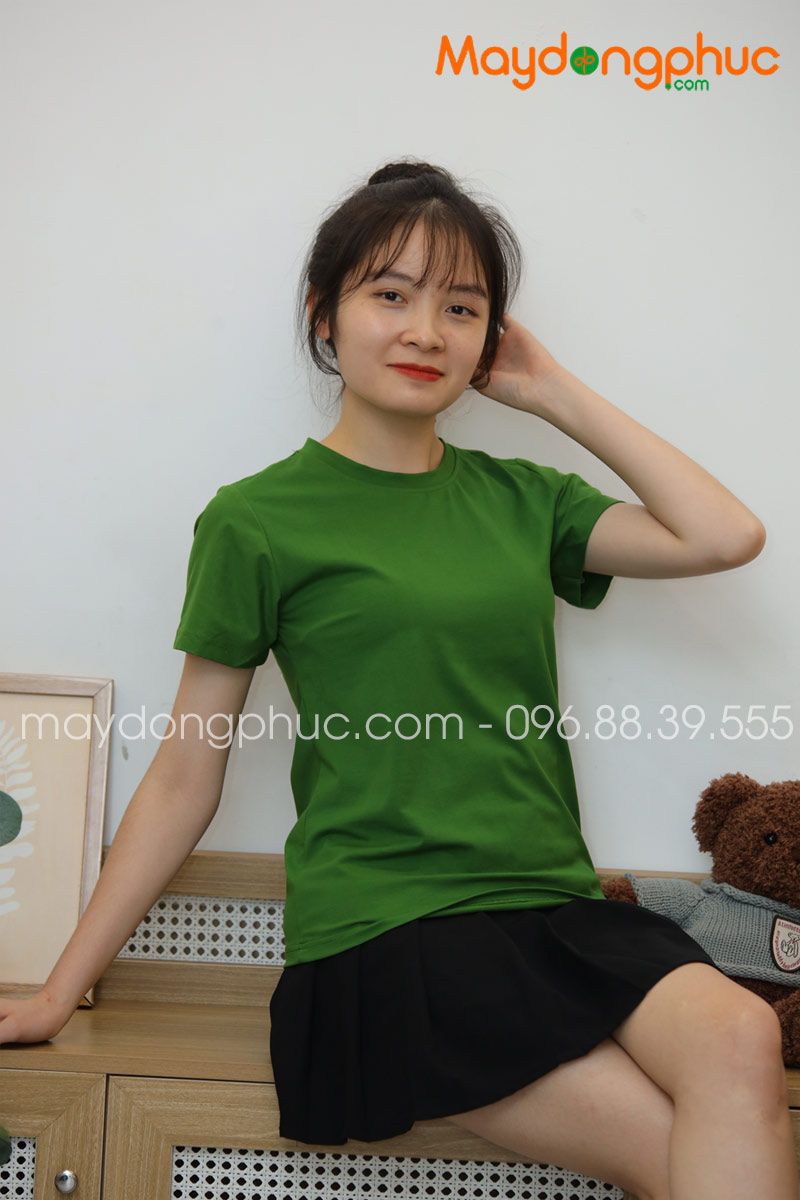 Áo phông cổ tròn màu xanh lá | Ao phong