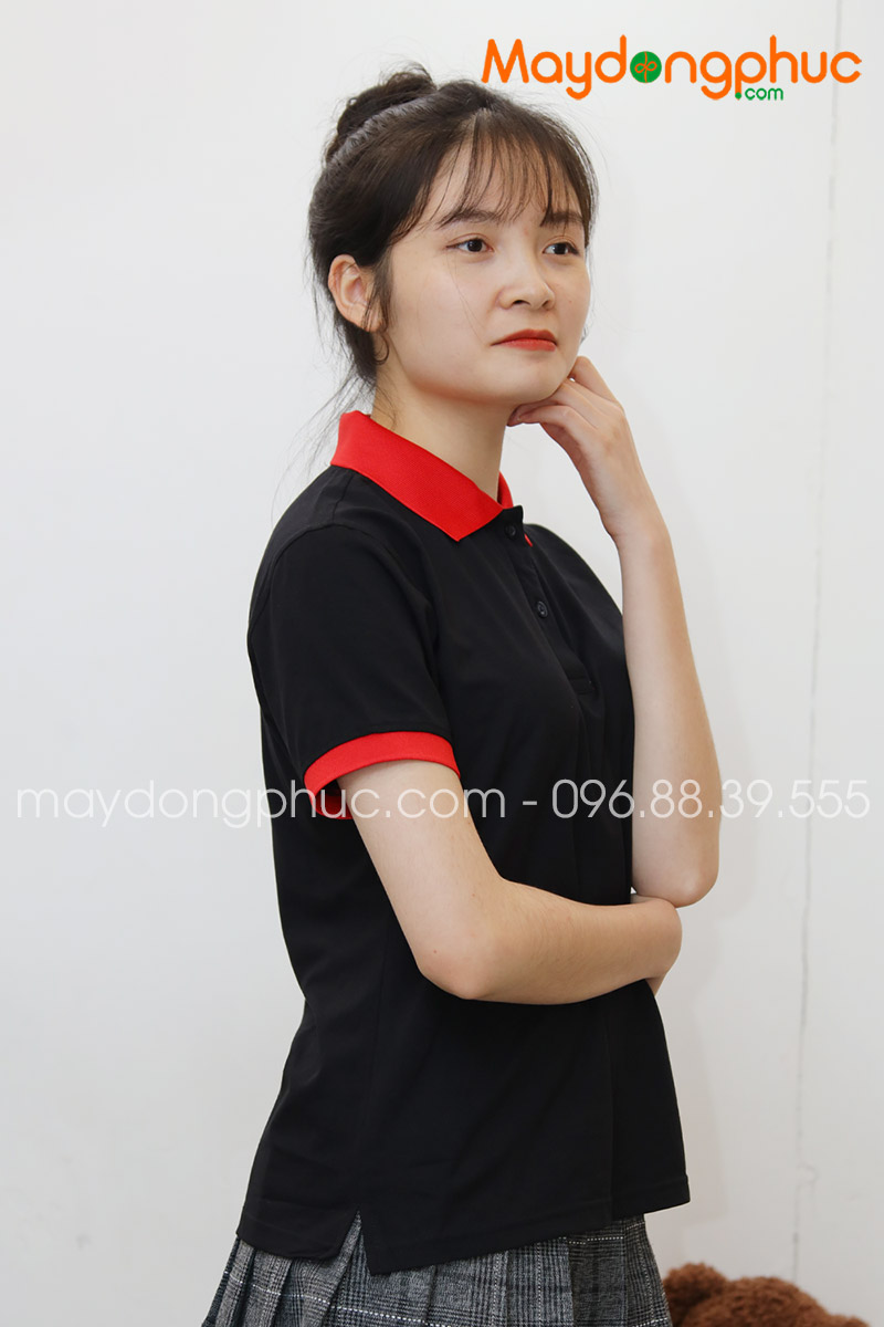 Áo phông polo màu đen cổ đỏ | Ao phong