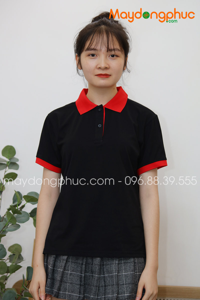 Áo phông polo màu đen cổ đỏ | Ao phong