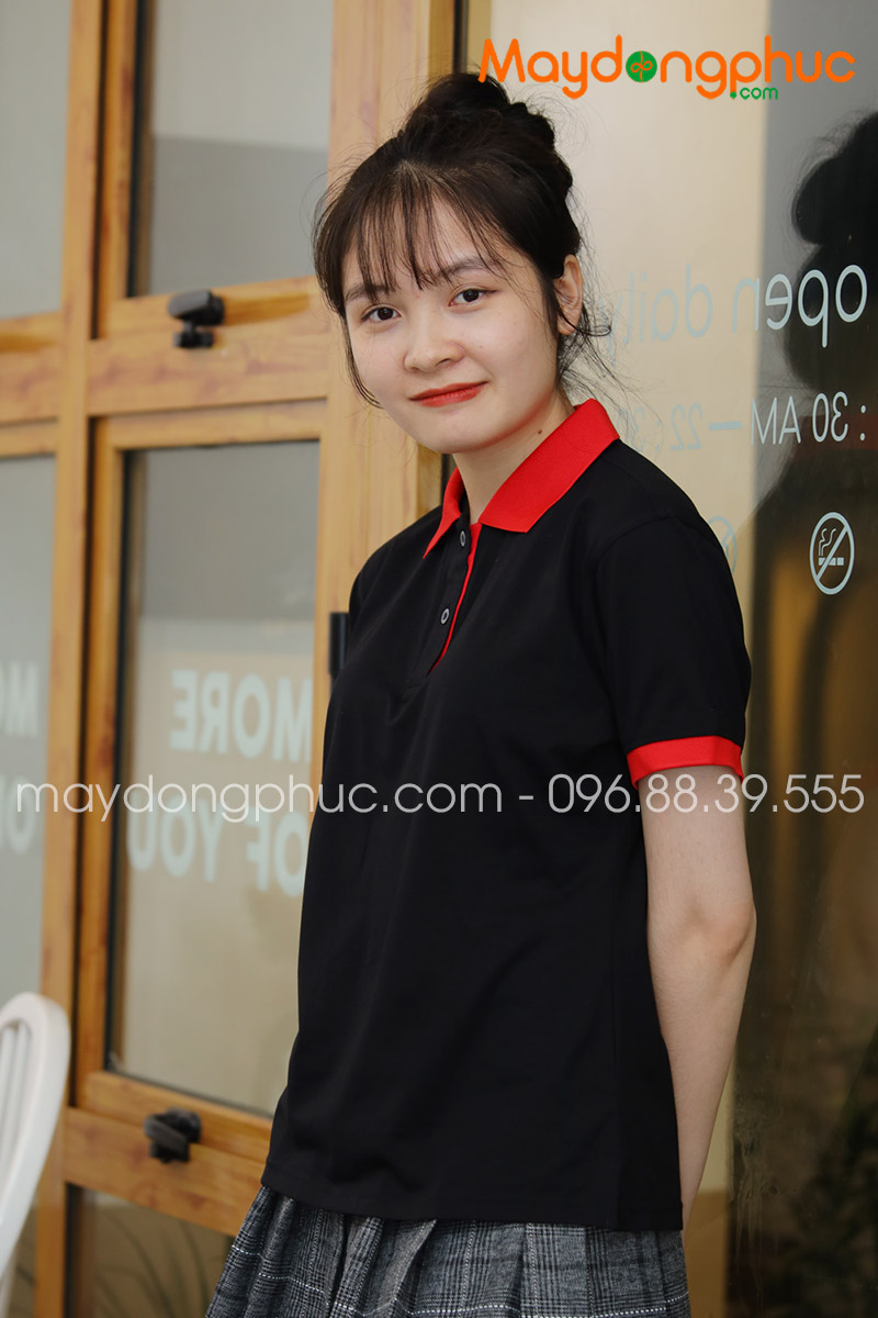 Áo phông polo màu đen cổ đỏ | Ao phong