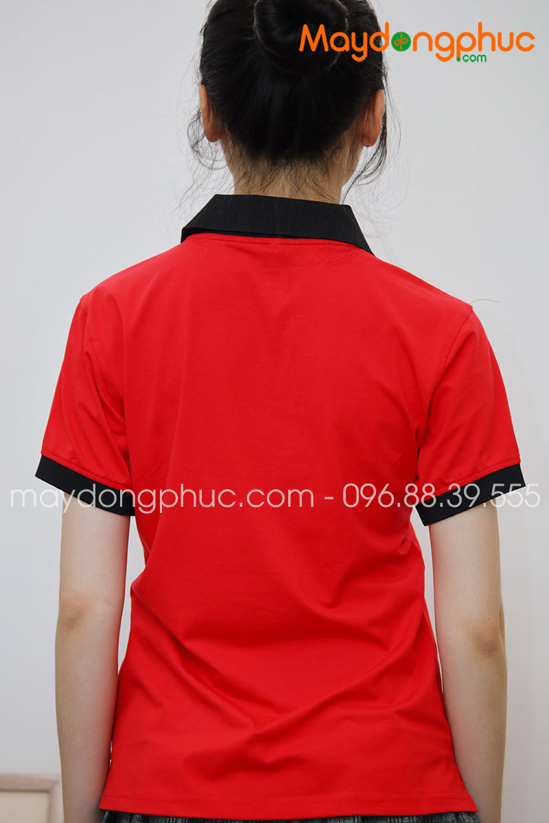 Áo phông polo màu đỏ cổ đen | Ao phong
