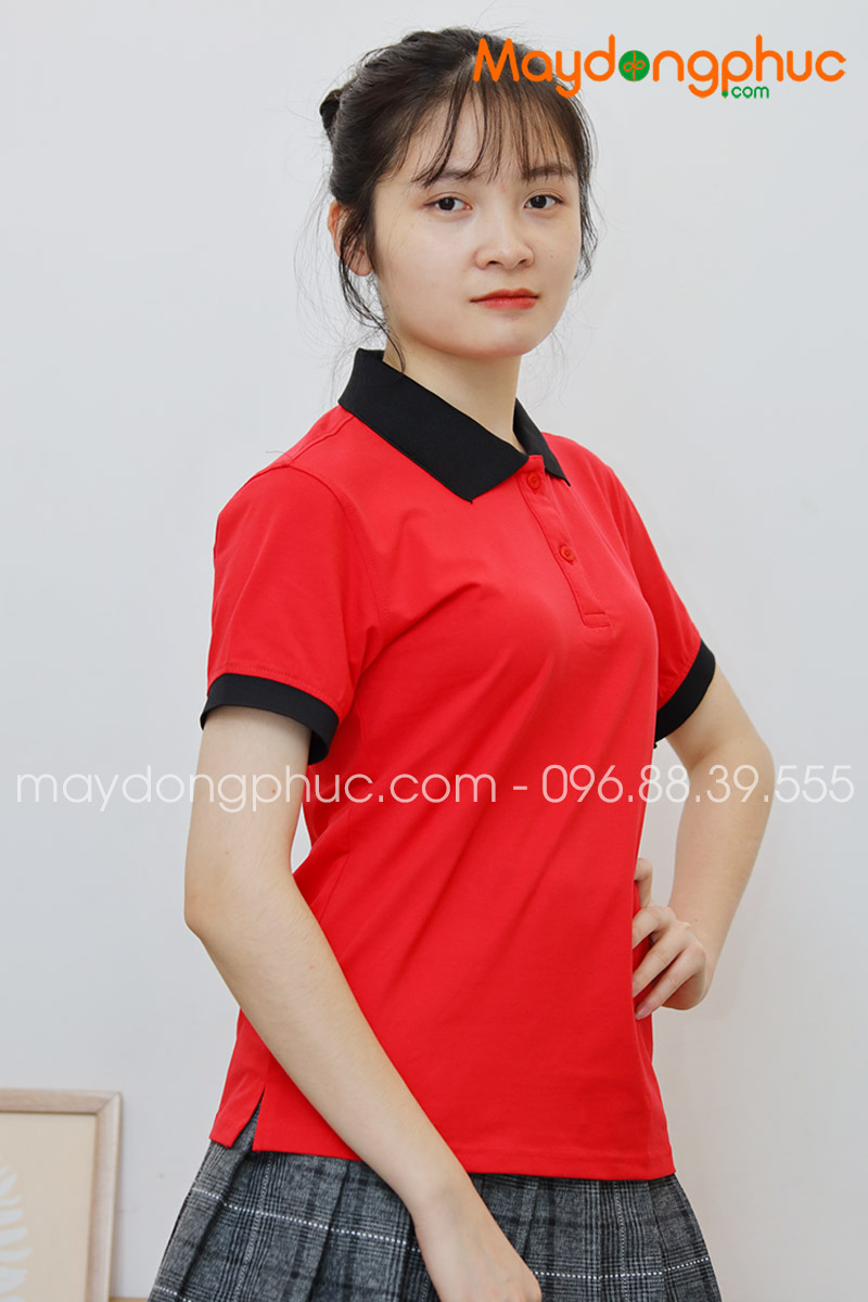 Áo phông polo màu đỏ cổ đen | Ao phong