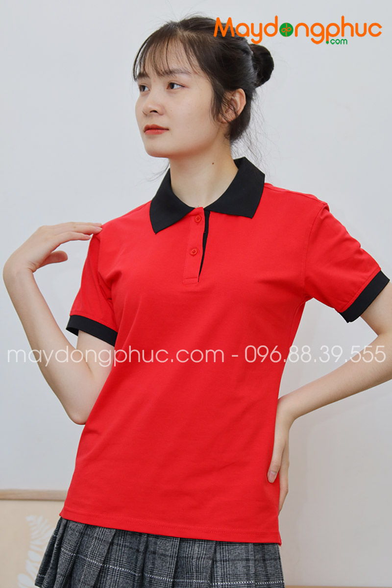 Áo phông polo màu đỏ cổ đen | Ao phong