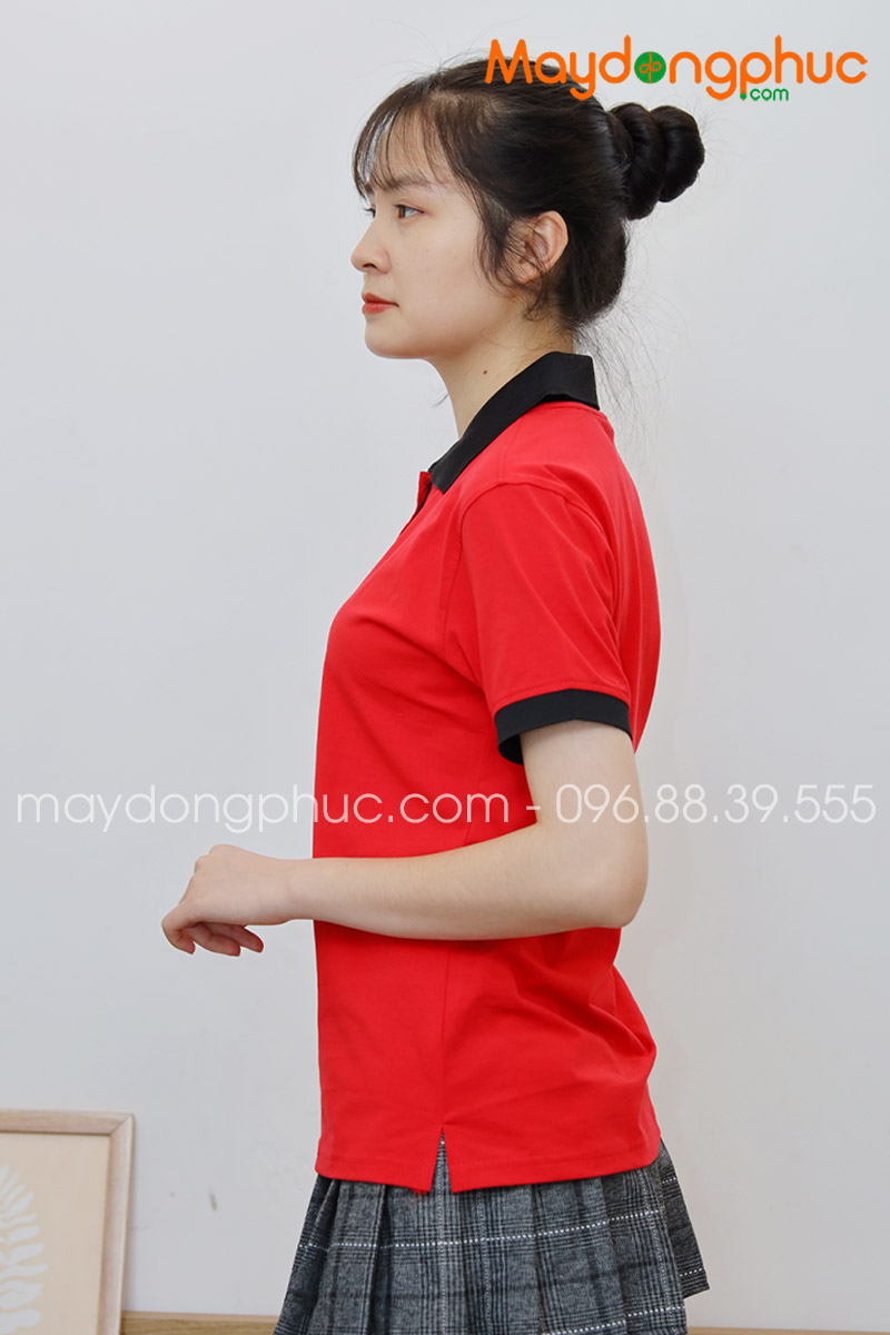Áo phông polo màu đỏ cổ đen | Ao phong