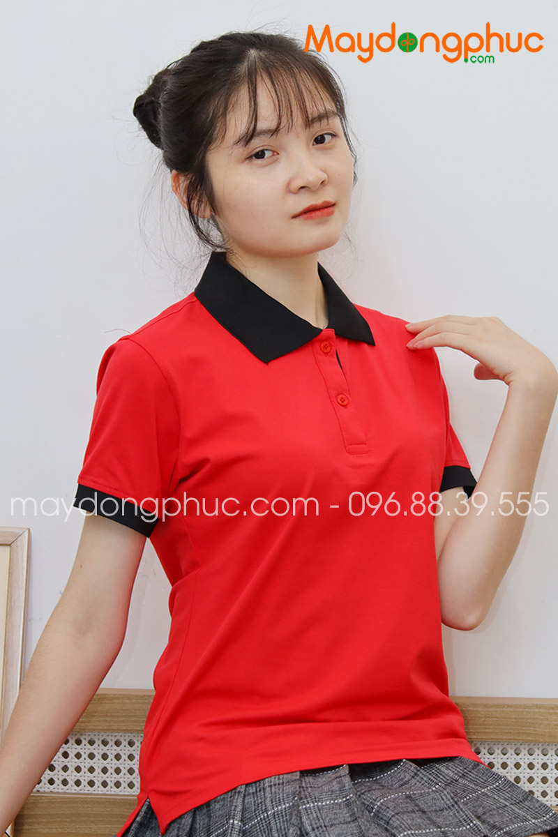 Áo phông polo màu đỏ cổ đen | Ao phong