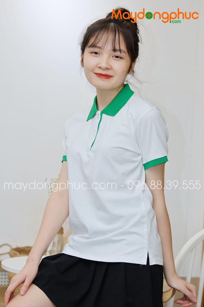 Áo phông polo màu trắng cổ xanh | Ao phong