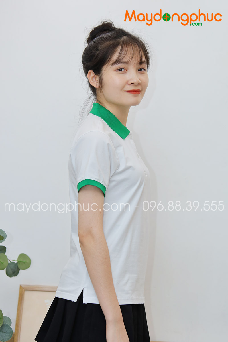 Áo phông polo màu trắng cổ xanh | Ao phong