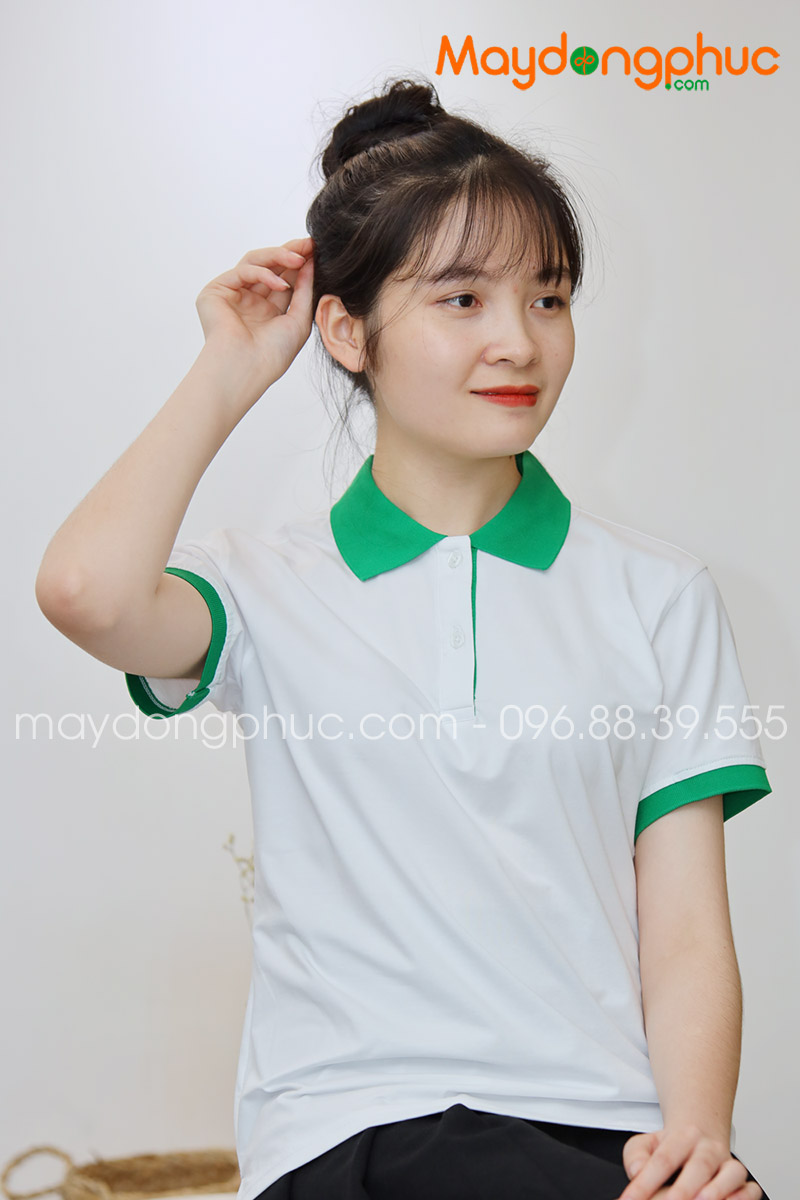 Áo phông polo màu trắng cổ xanh | Ao phong