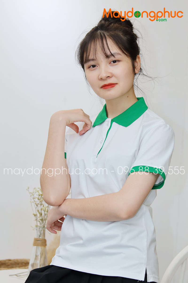 Áo phông polo màu trắng cổ xanh | Ao phong