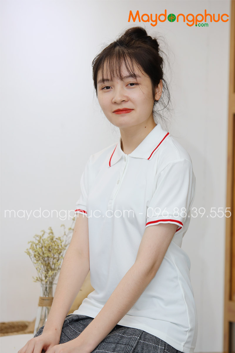 Áo phông polo màu trắng viền đỏ | Ao phong