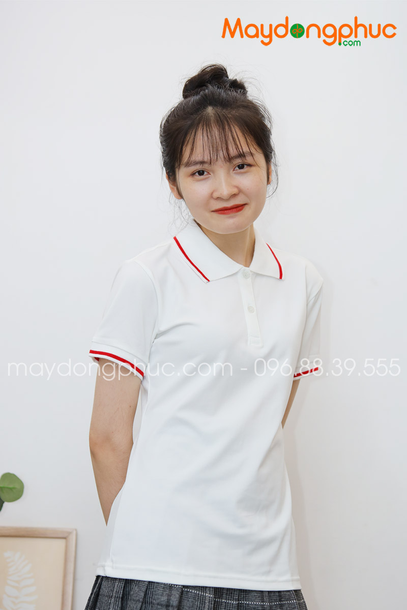 Áo phông polo màu trắng viền đỏ | Ao phong
