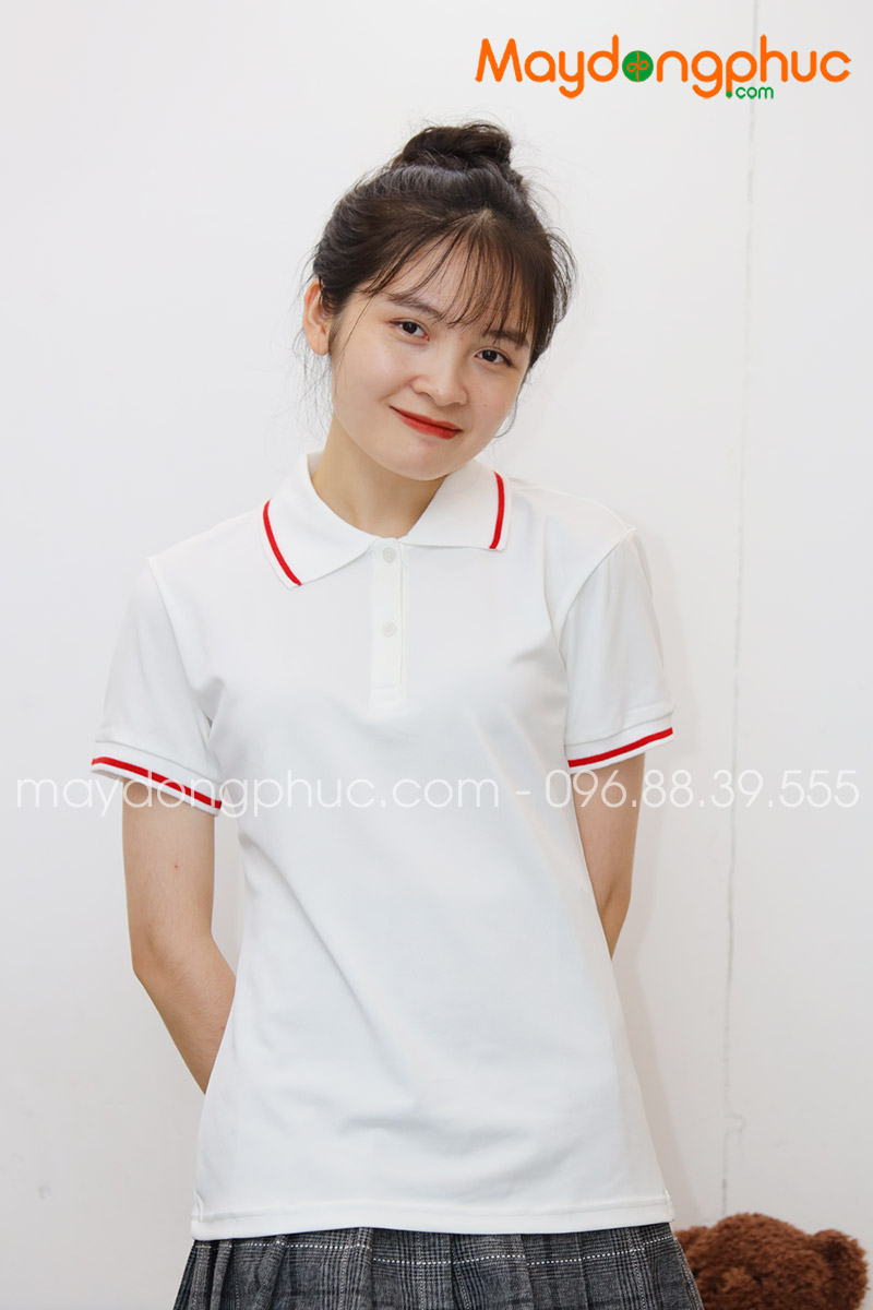 Áo phông polo màu trắng viền đỏ | Ao phong