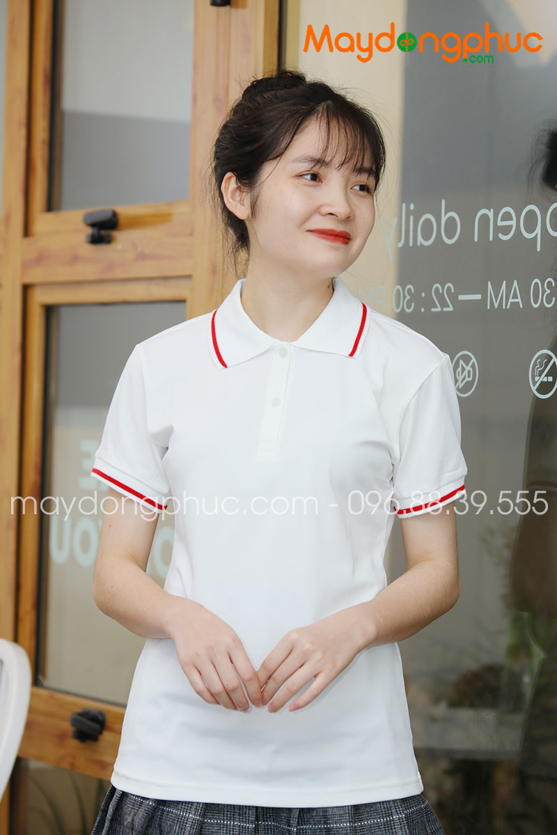 Áo phông polo màu trắng viền đỏ | Ao phong