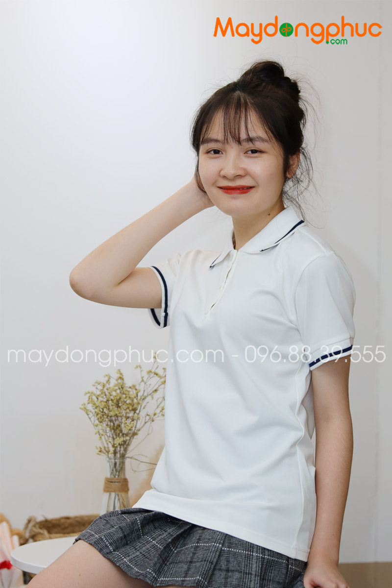 Áo phông polo màu trắng viền xanh đen | Ao phong