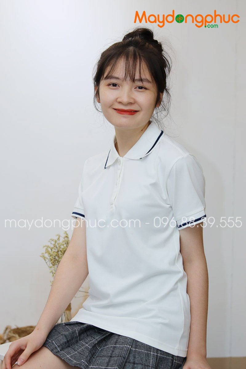 Áo phông polo màu trắng viền xanh đen | Ao phong