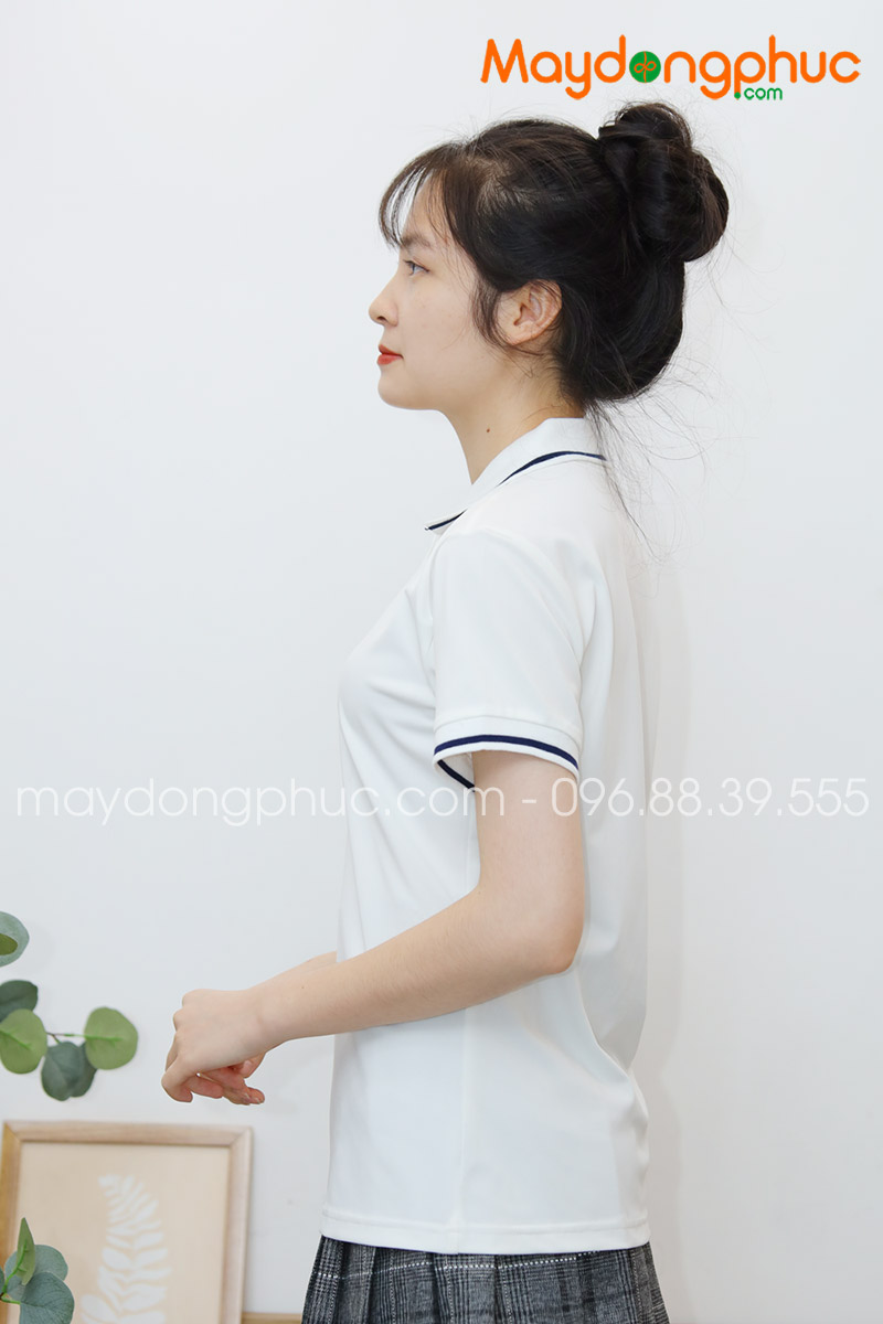 Áo phông polo màu trắng viền xanh đen | Ao phong
