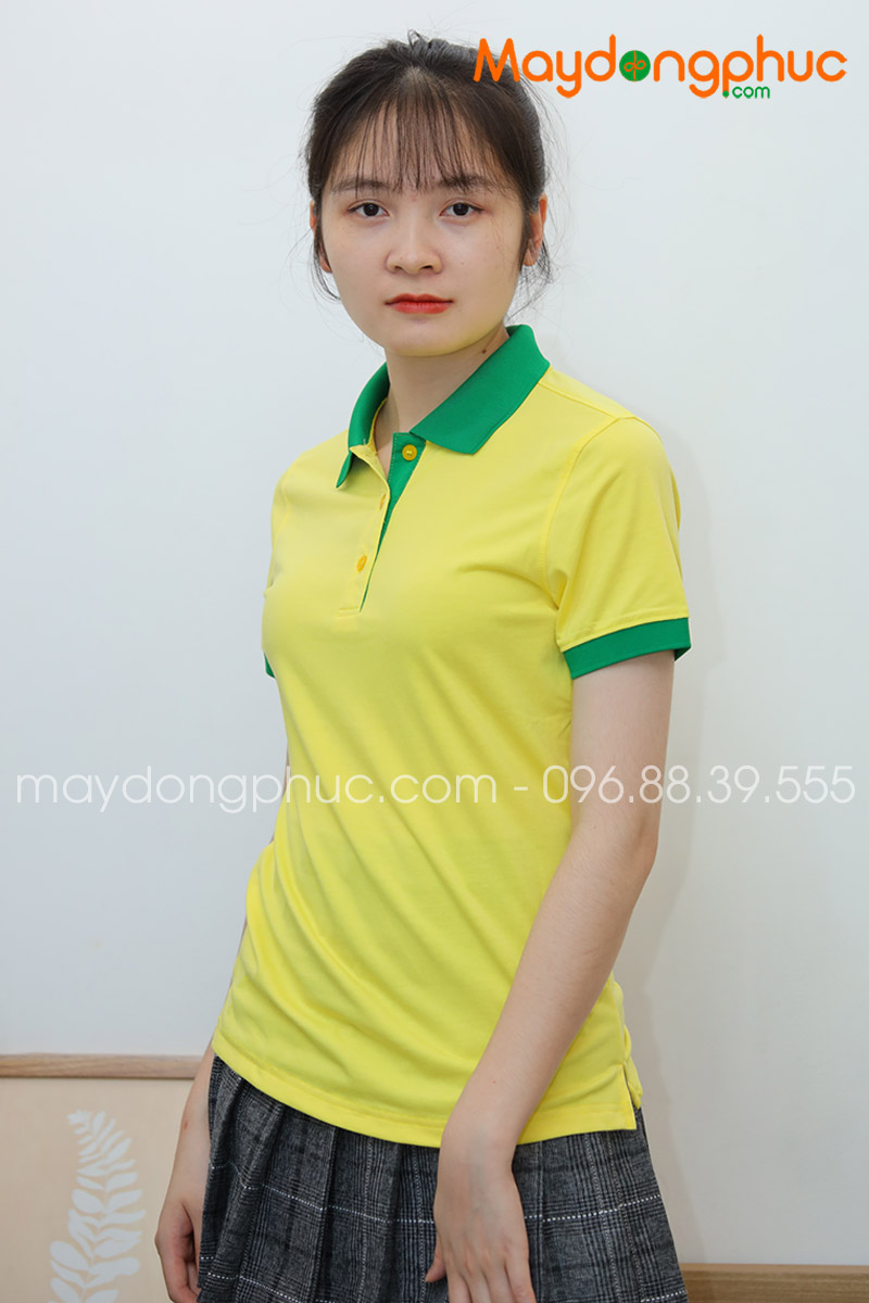 Áo phông polo màu vàng cổ xanh | Ao phong