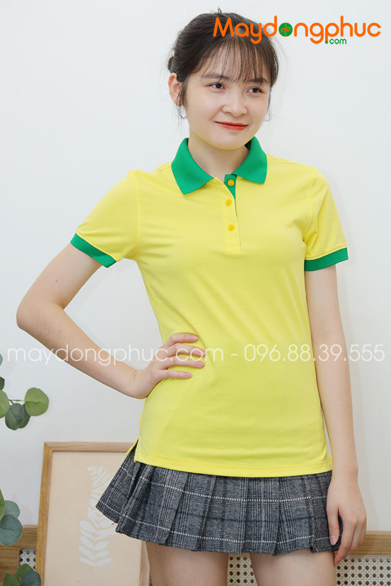 Áo phông polo màu vàng cổ xanh | Ao phong