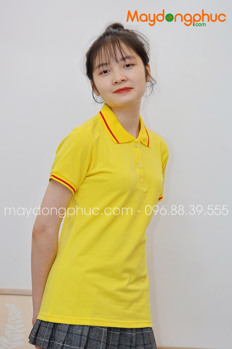 Áo phông polo màu vàng viền đỏ | Ao phong