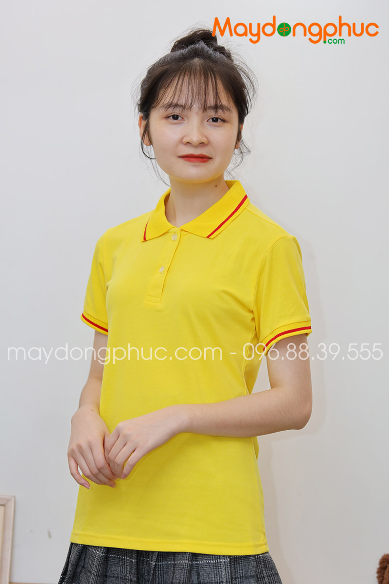 Áo phông polo màu vàng viền đỏ | Ao phong