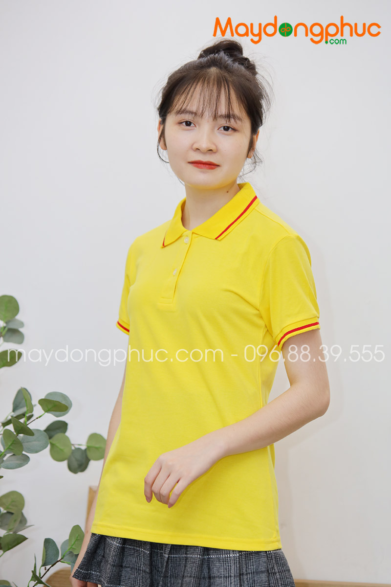 Áo phông polo màu vàng viền đỏ | Ao phong