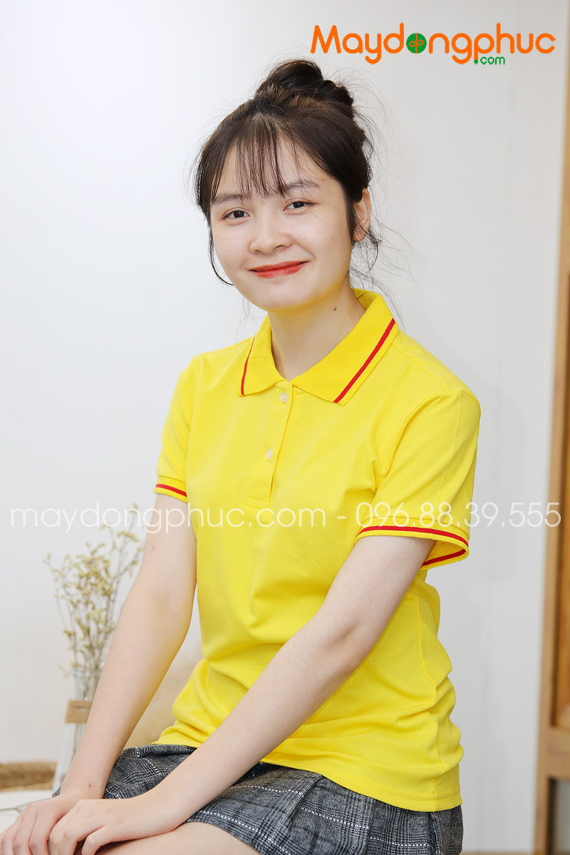 Áo phông polo màu vàng viền đỏ | Ao phong