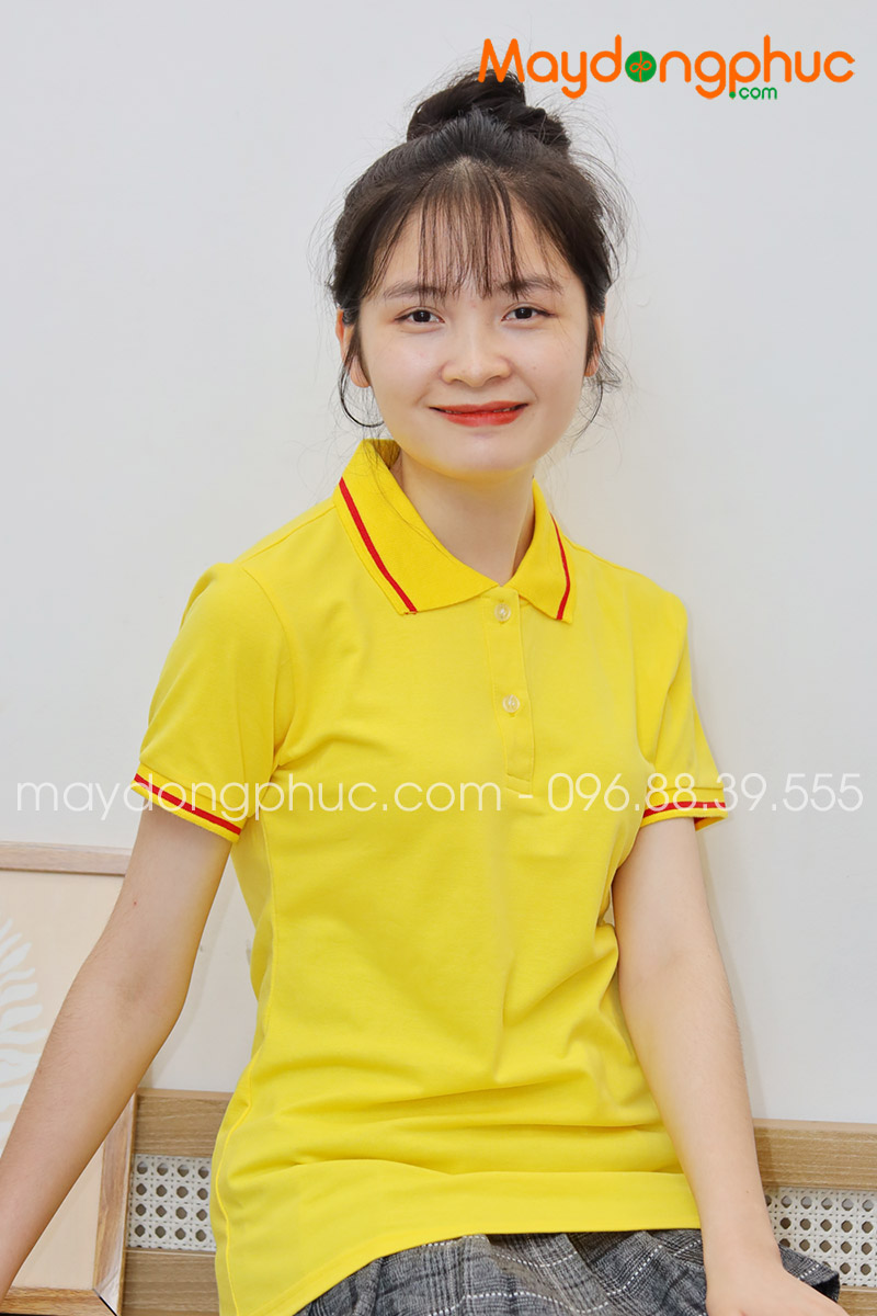 Áo phông polo màu vàng viền đỏ | Ao phong