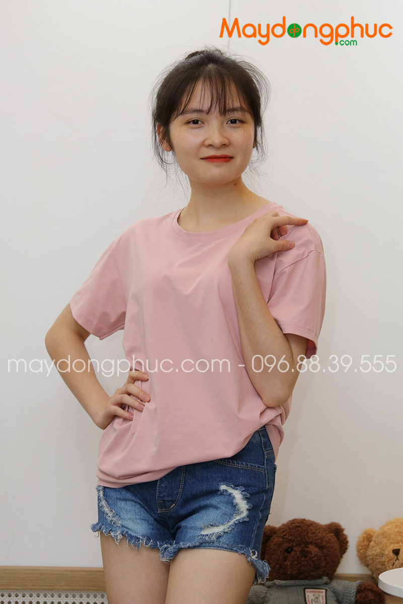 Áo phông tay lỡ màu hồng phấn | Ao phong