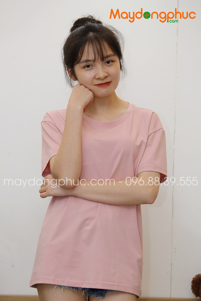 Áo phông tay lỡ màu hồng phấn | Ao phong