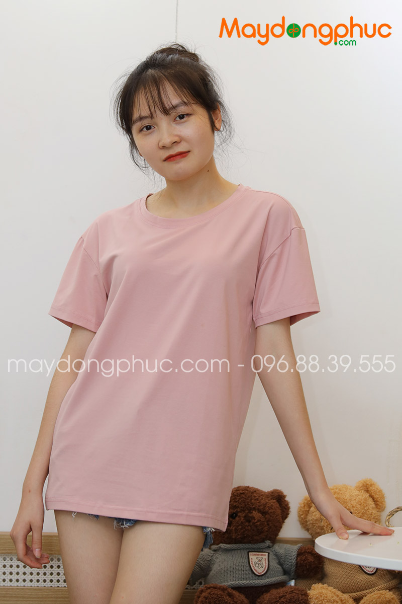 Áo phông tay lỡ màu hồng phấn | Ao phong