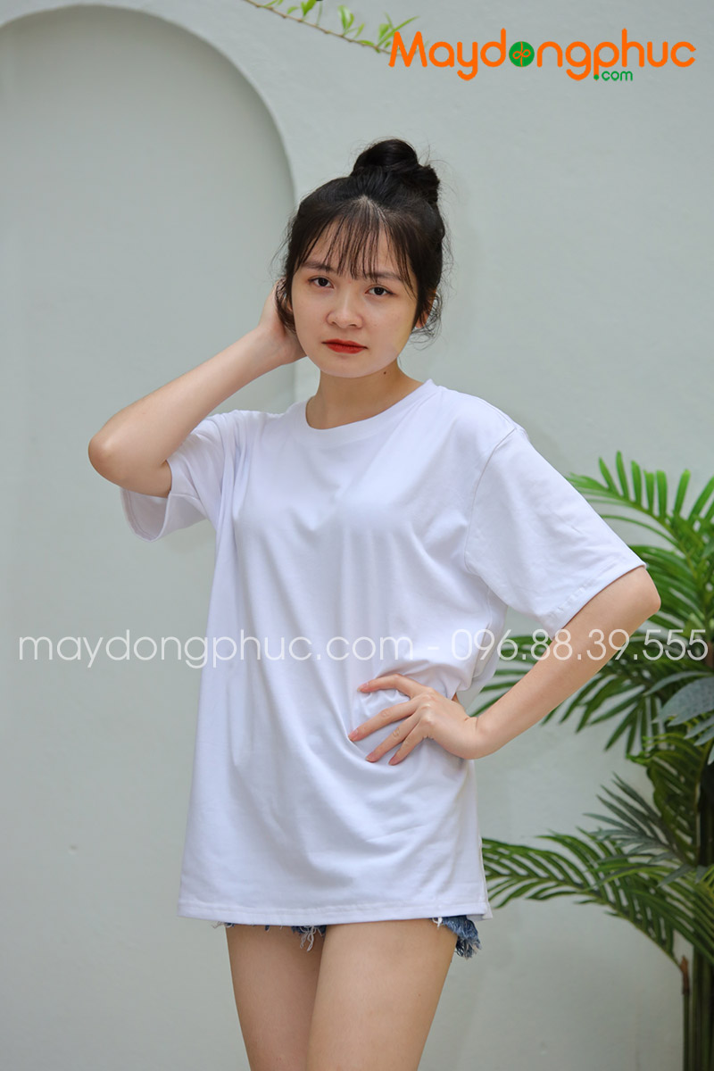 Áo phông tay lỡ màu trắng | Ao phong