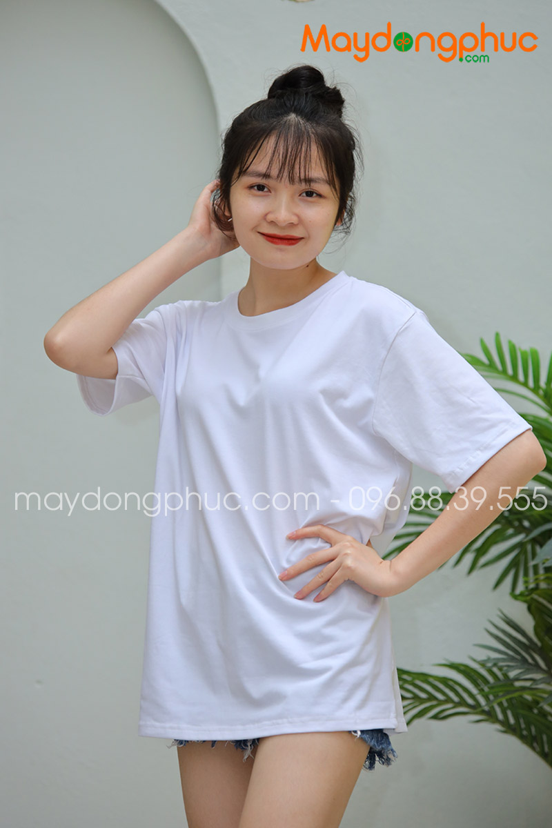 Áo phông tay lỡ màu trắng | Ao phong