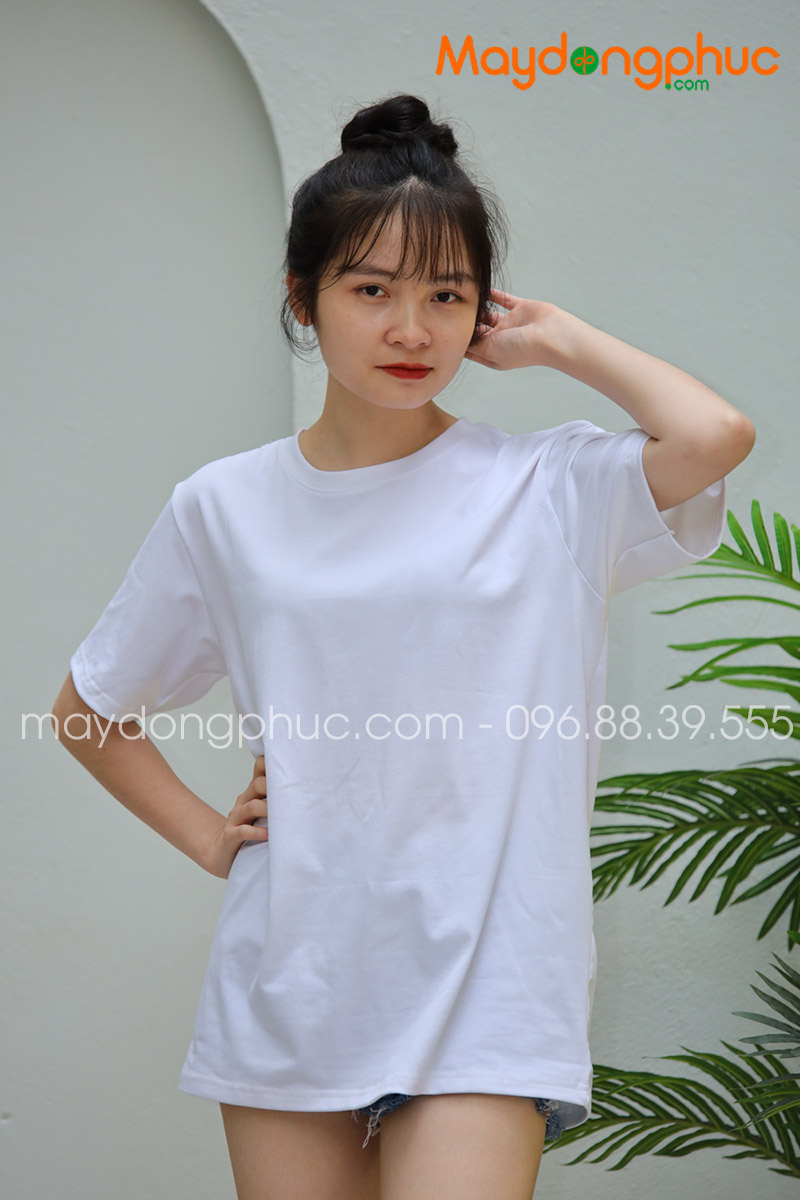 Áo phông tay lỡ màu trắng | Ao phong