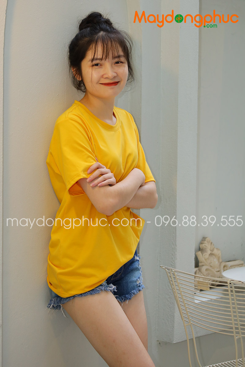 Áo phông tay lỡ màu vàng | Ao phong