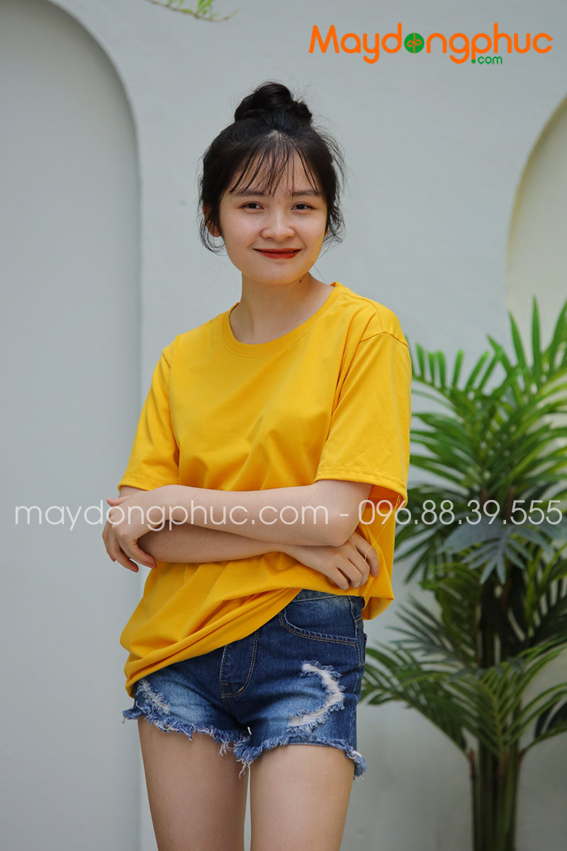 Áo phông tay lỡ màu vàng | Ao phong