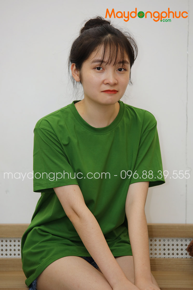 Áo phông tay lỡ màu xanh bộ đội | Ao phong
