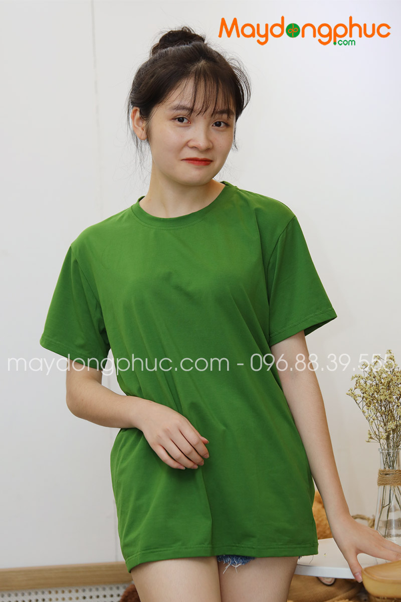Áo phông tay lỡ màu xanh bộ đội | Ao phong