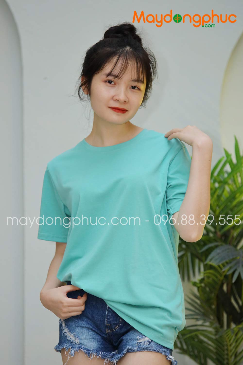 Áo phông tay lỡ màu xanh ngọc | Ao phong