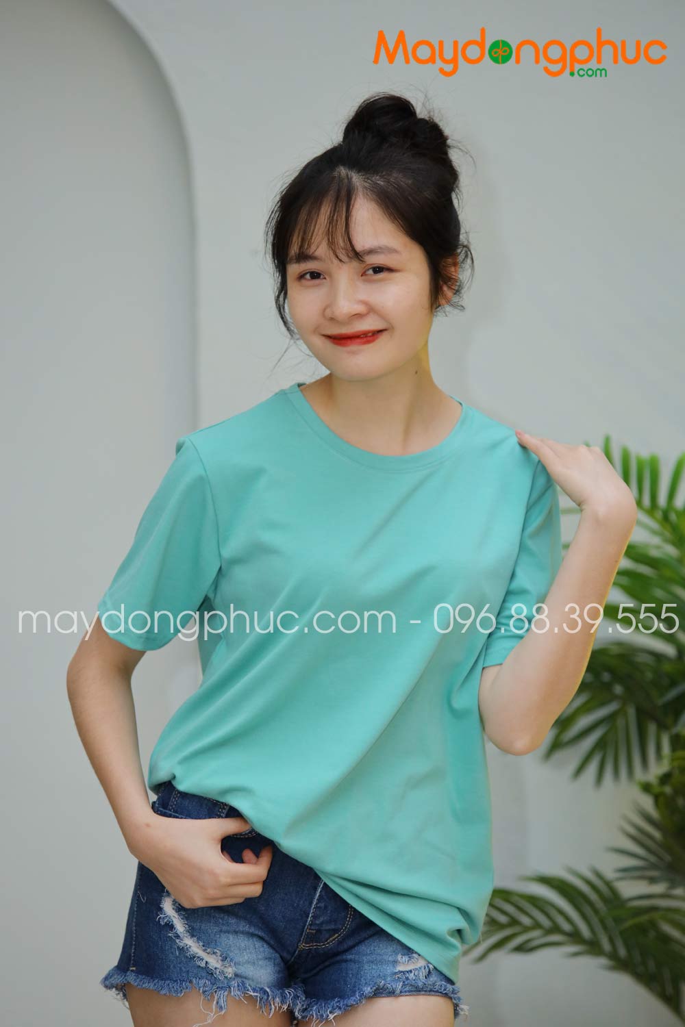 Áo phông tay lỡ màu xanh ngọc | Ao phong