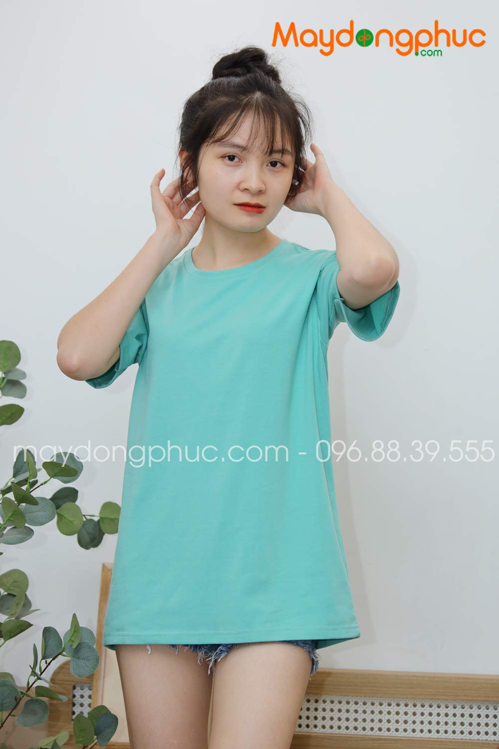 Áo phông tay lỡ màu xanh ngọc | Ao phong