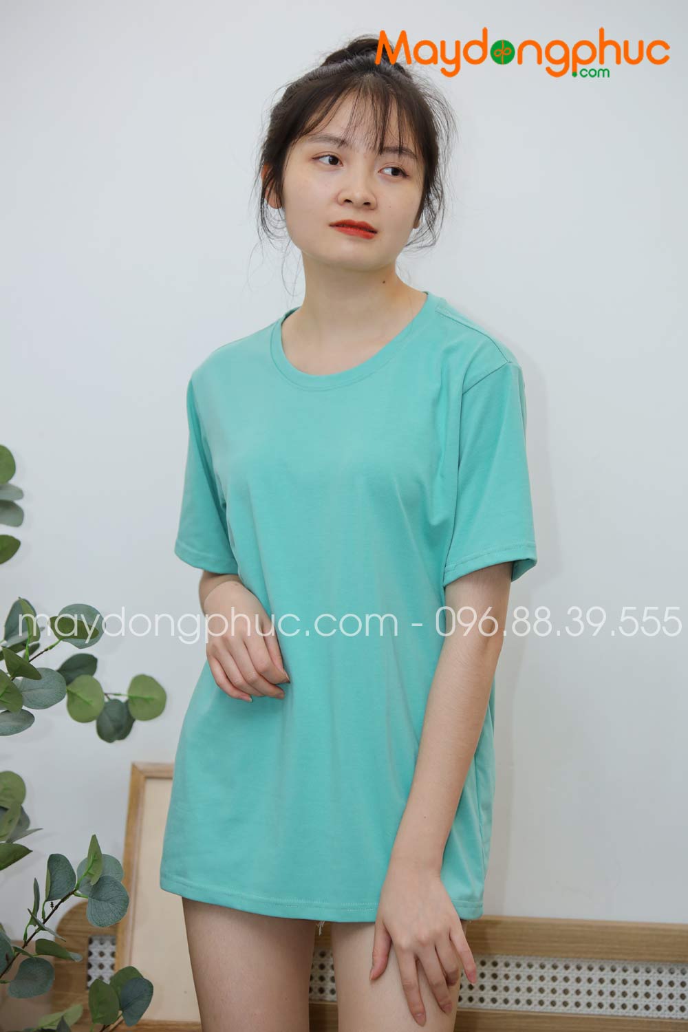 Áo phông tay lỡ màu xanh ngọc | Ao phong