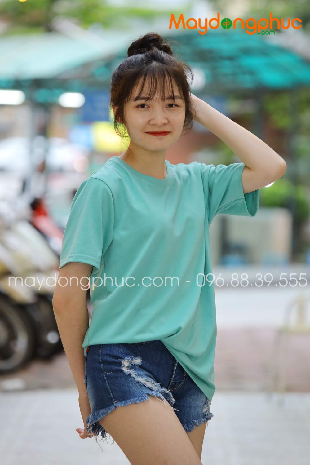 Áo phông tay lỡ màu xanh ngọc | Ao phong