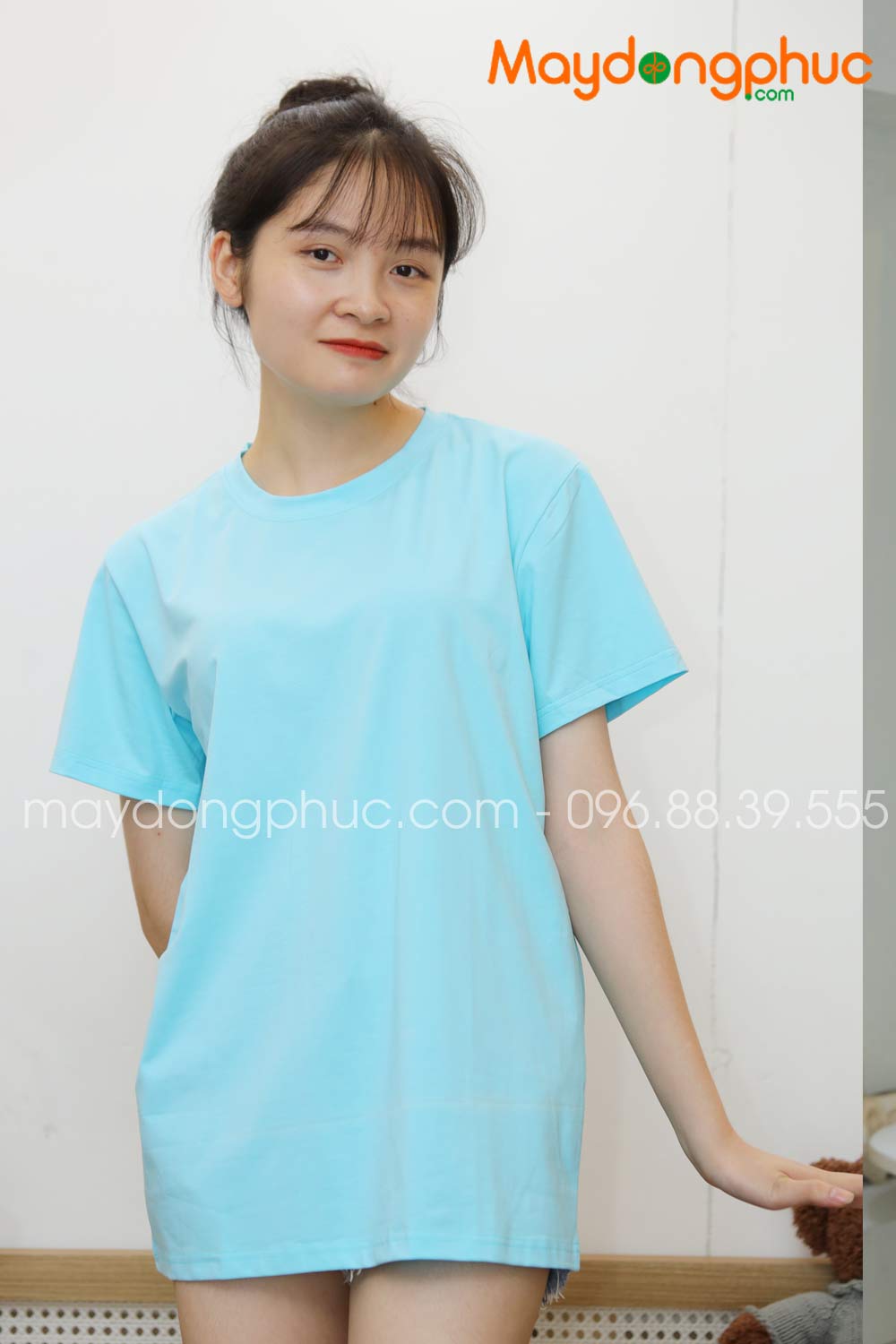 Áo phông tay lỡ màu xanh da trời | Ao phong