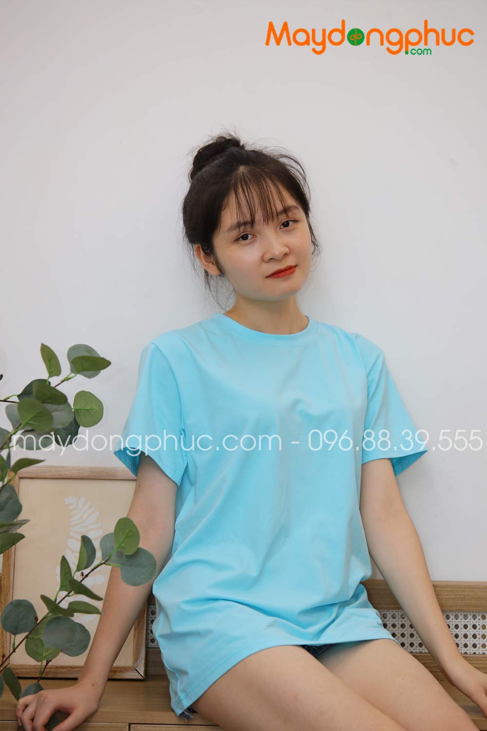 Áo phông tay lỡ màu xanh da trời | Ao phong