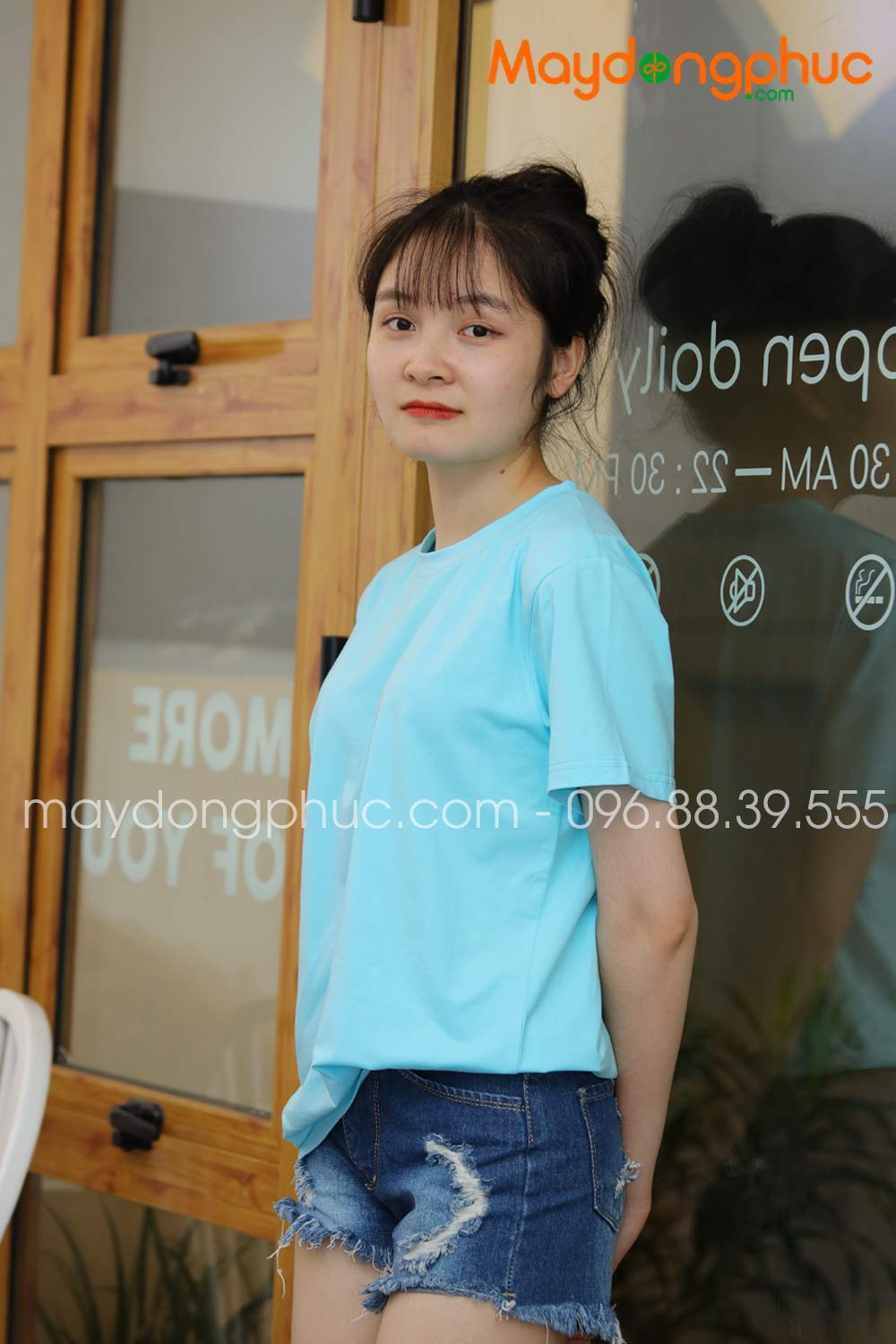 Áo phông tay lỡ màu xanh da trời | Ao phong